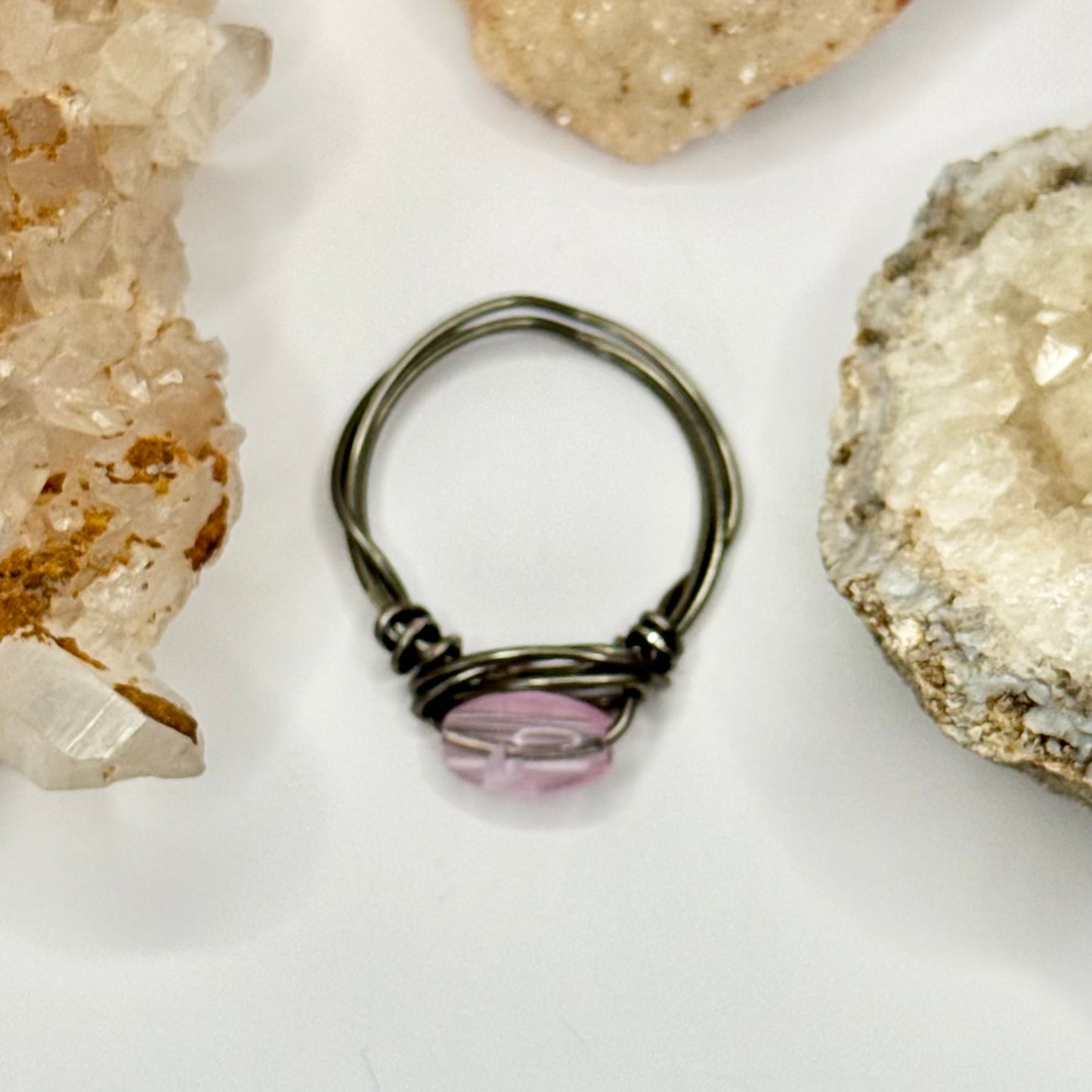 Charcoal Pink Beaded Ring