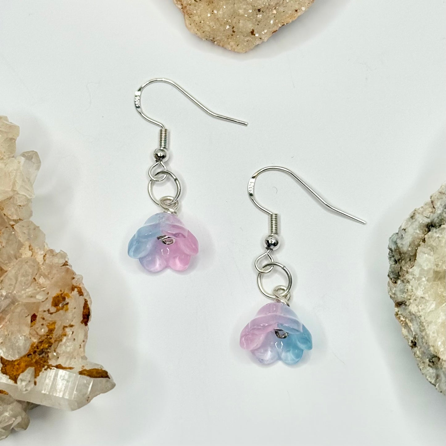 Sterling Silver Pink and Blue Flower Earrings