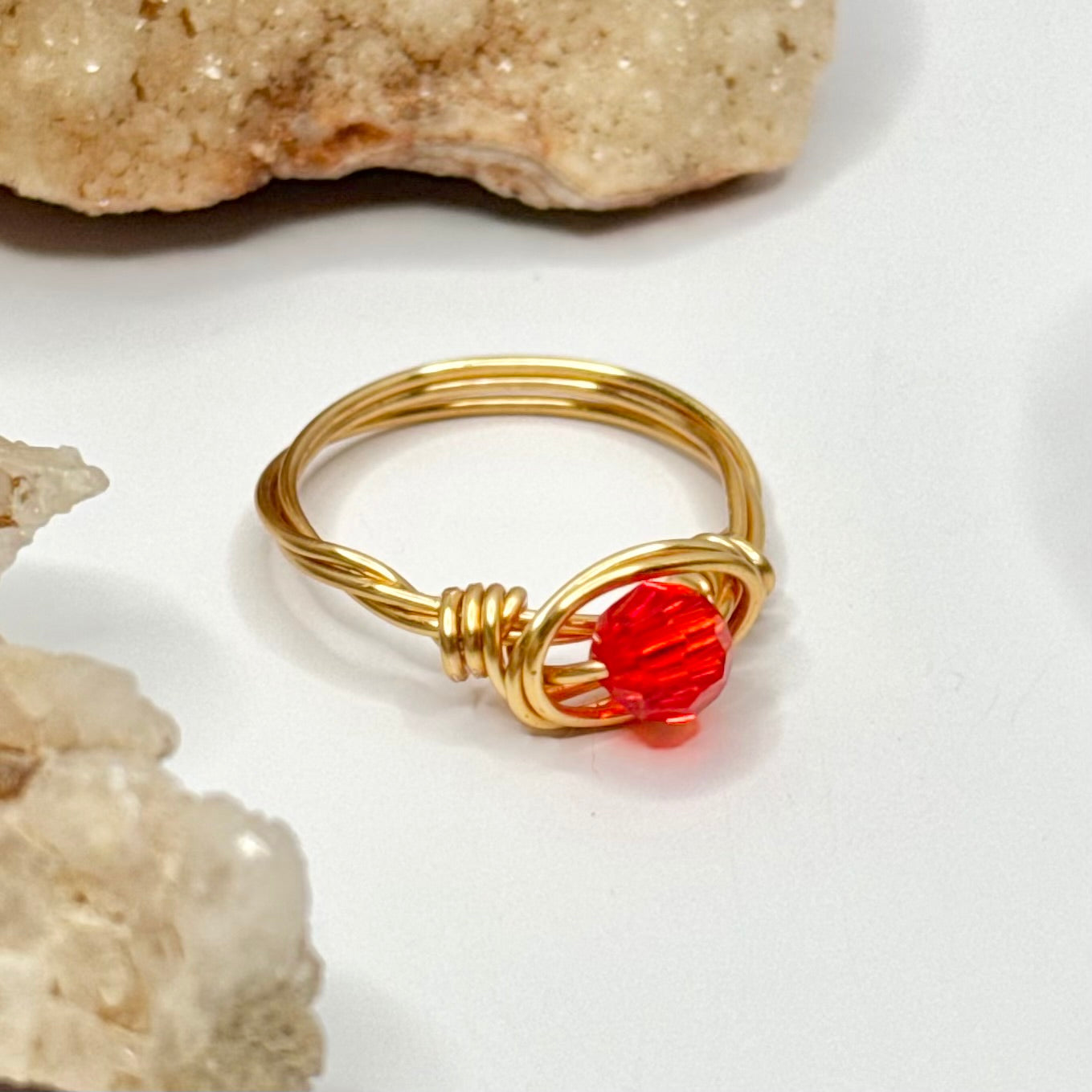 Gold Red Beaded Ring