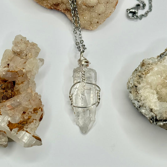 Silver Quartz Crystal Necklace