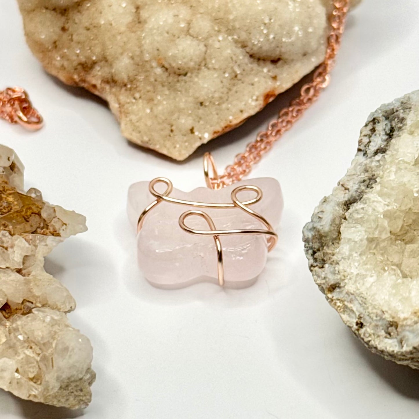 Rose Gold Rose Quartz Butterfly Necklace