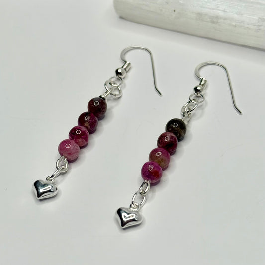 Sterling Silver Ruby Zoisite Heart Earrings