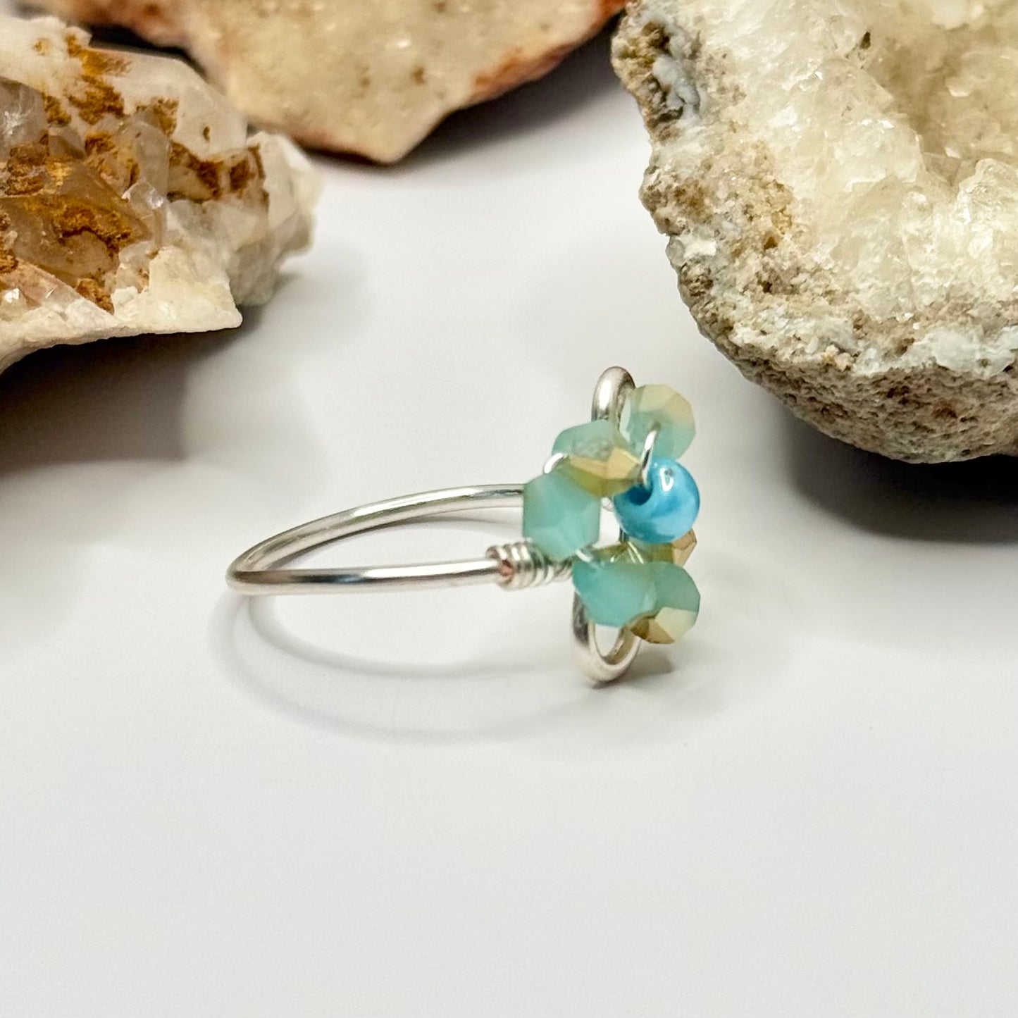 Silver Blue Flower Ring
