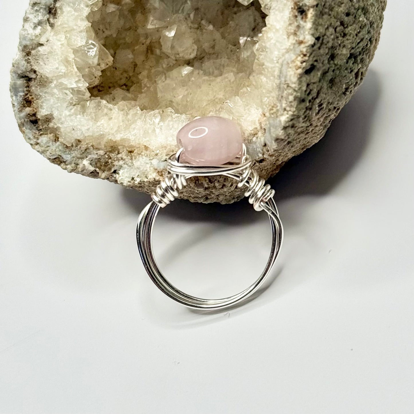 Silver Pink Glass Ring
