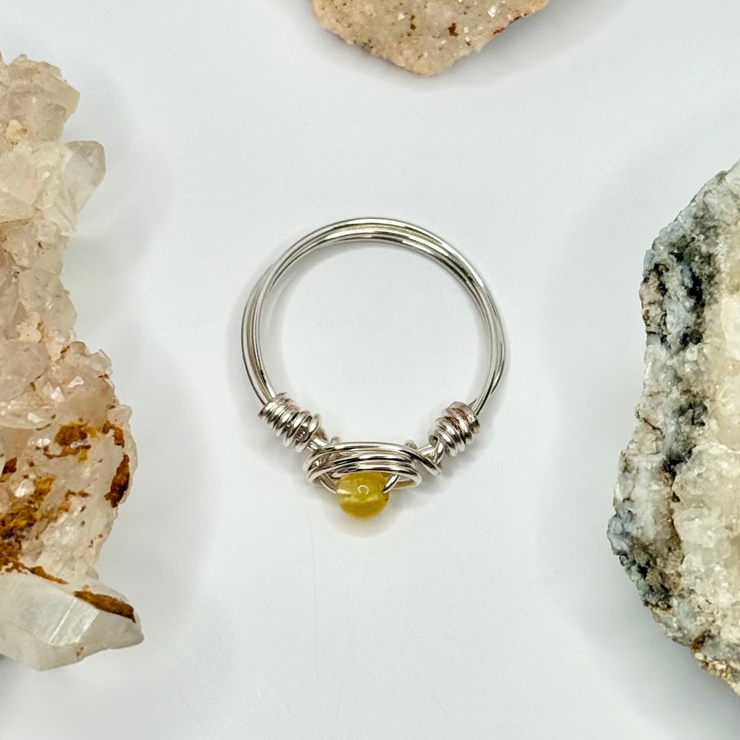 Silver Yellow Jade Ring