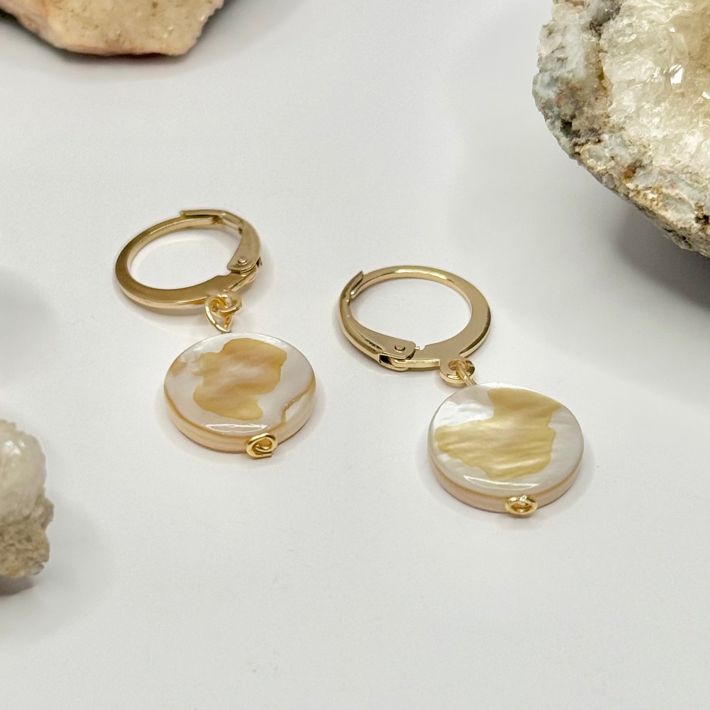 Gold Plated White Shell Earrings