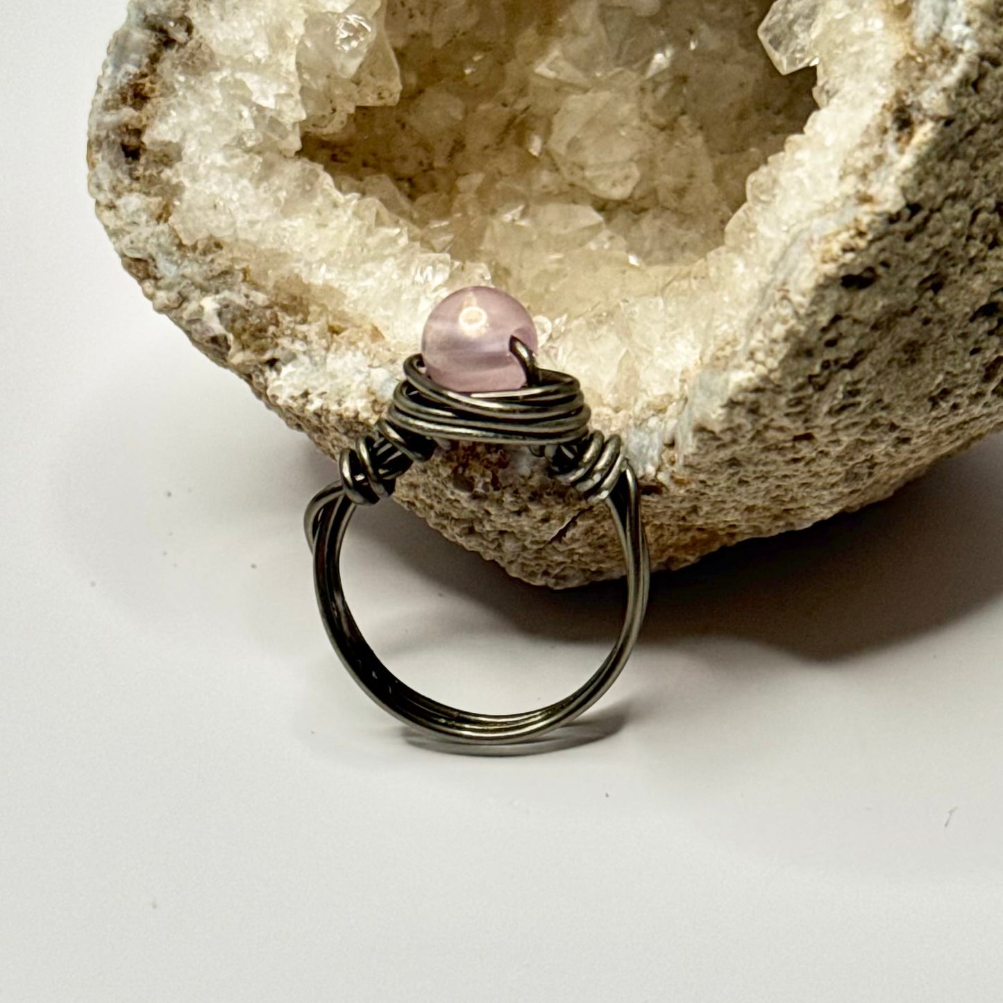 Charcoal Pink Beaded Ring