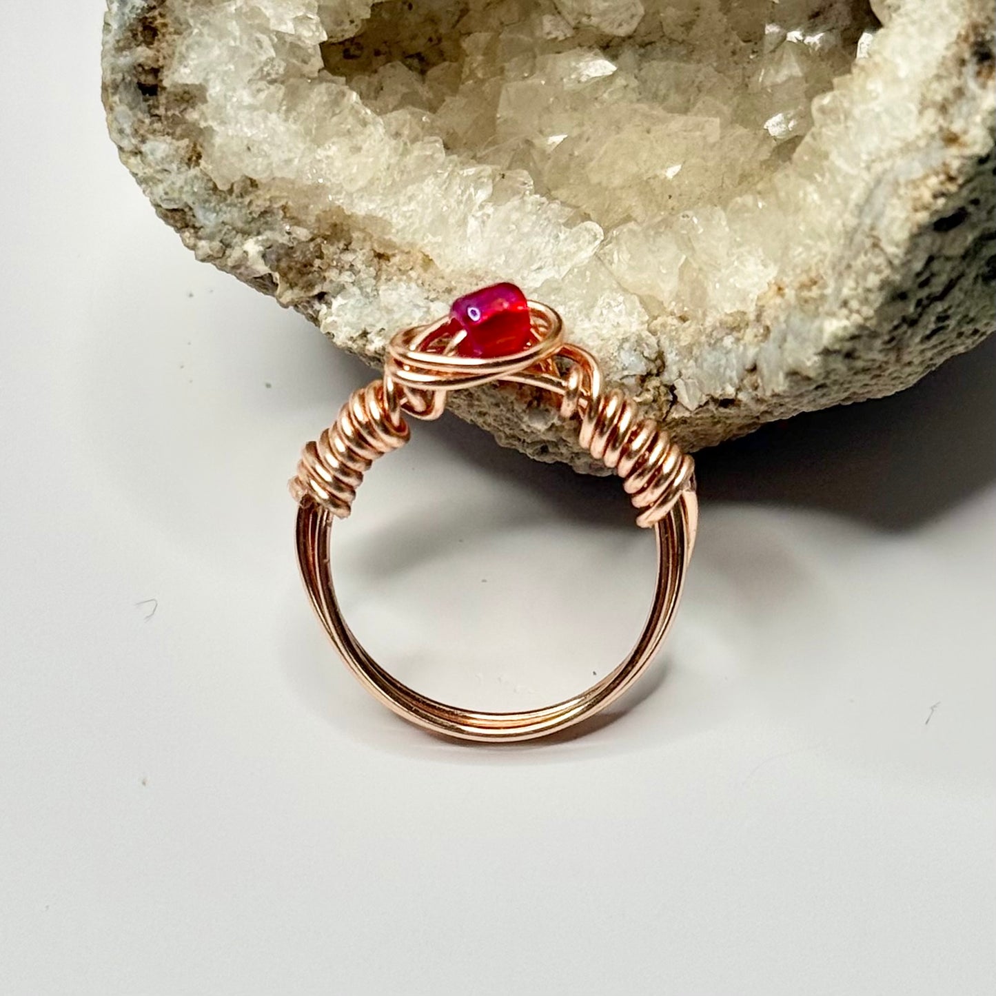Rose Gold Red Beaded Ring