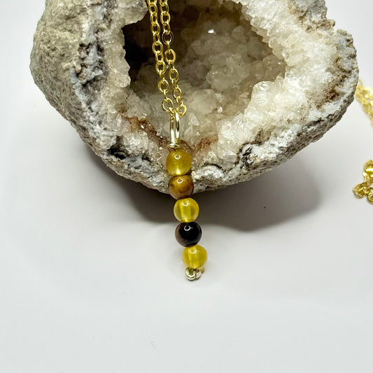 Gold Yellow Jade and Tigers Eye Necklace
