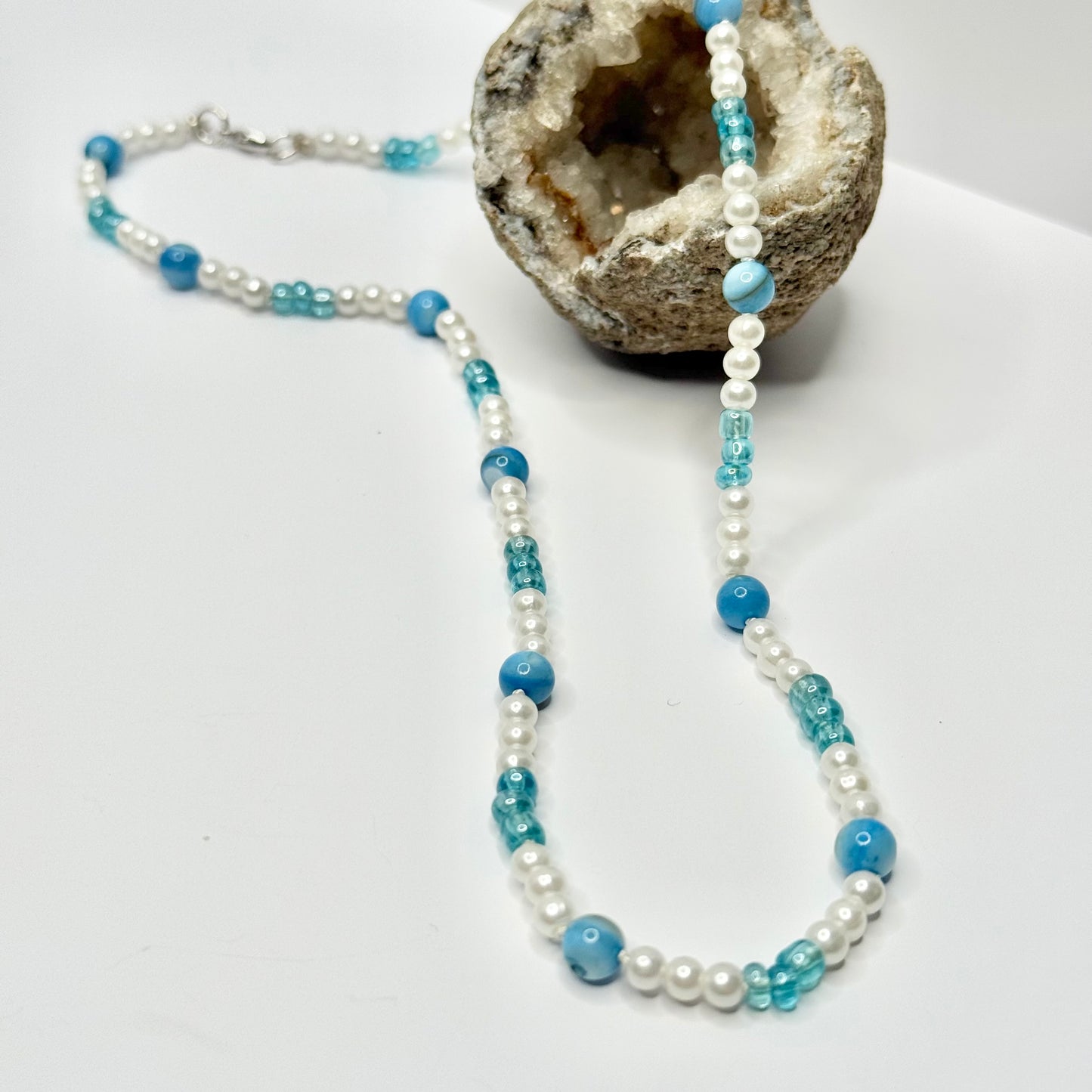 Sterling Silver Blue Lace Agate Beaded Necklace