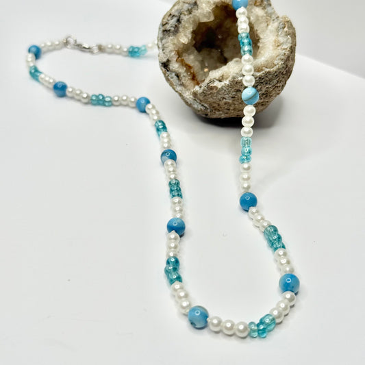Sterling Silver Blue Lace Agate Beaded Necklace