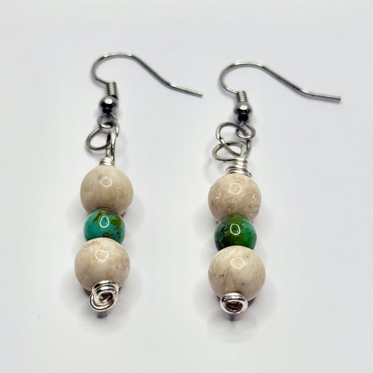 Silver Turquoise and Calcite Earrings