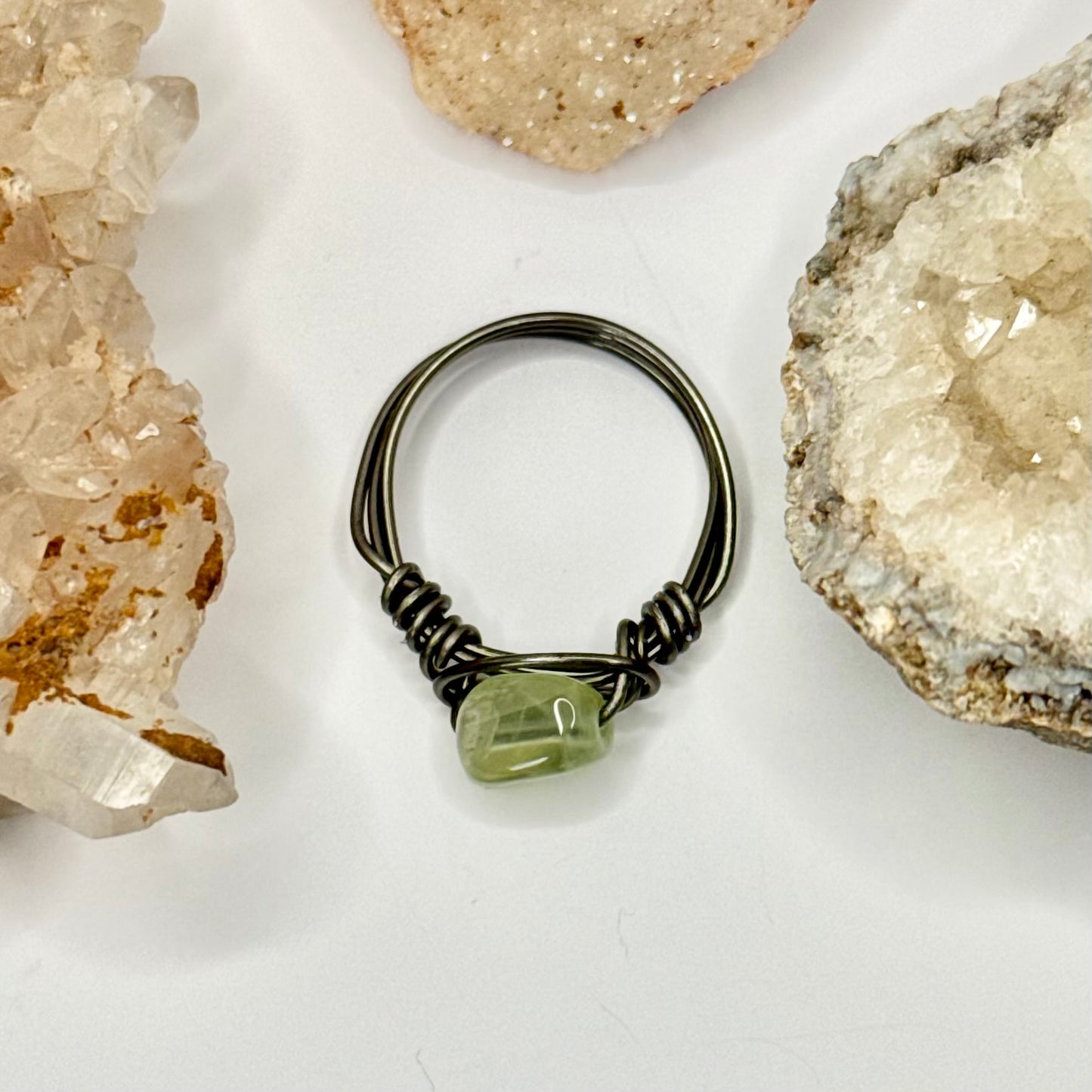 Charcoal Prehnite Ring