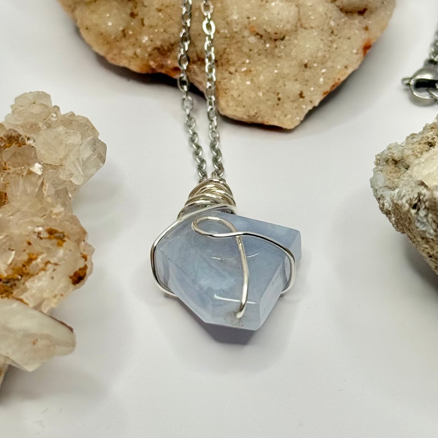Silver Blue Lace Agate Necklace