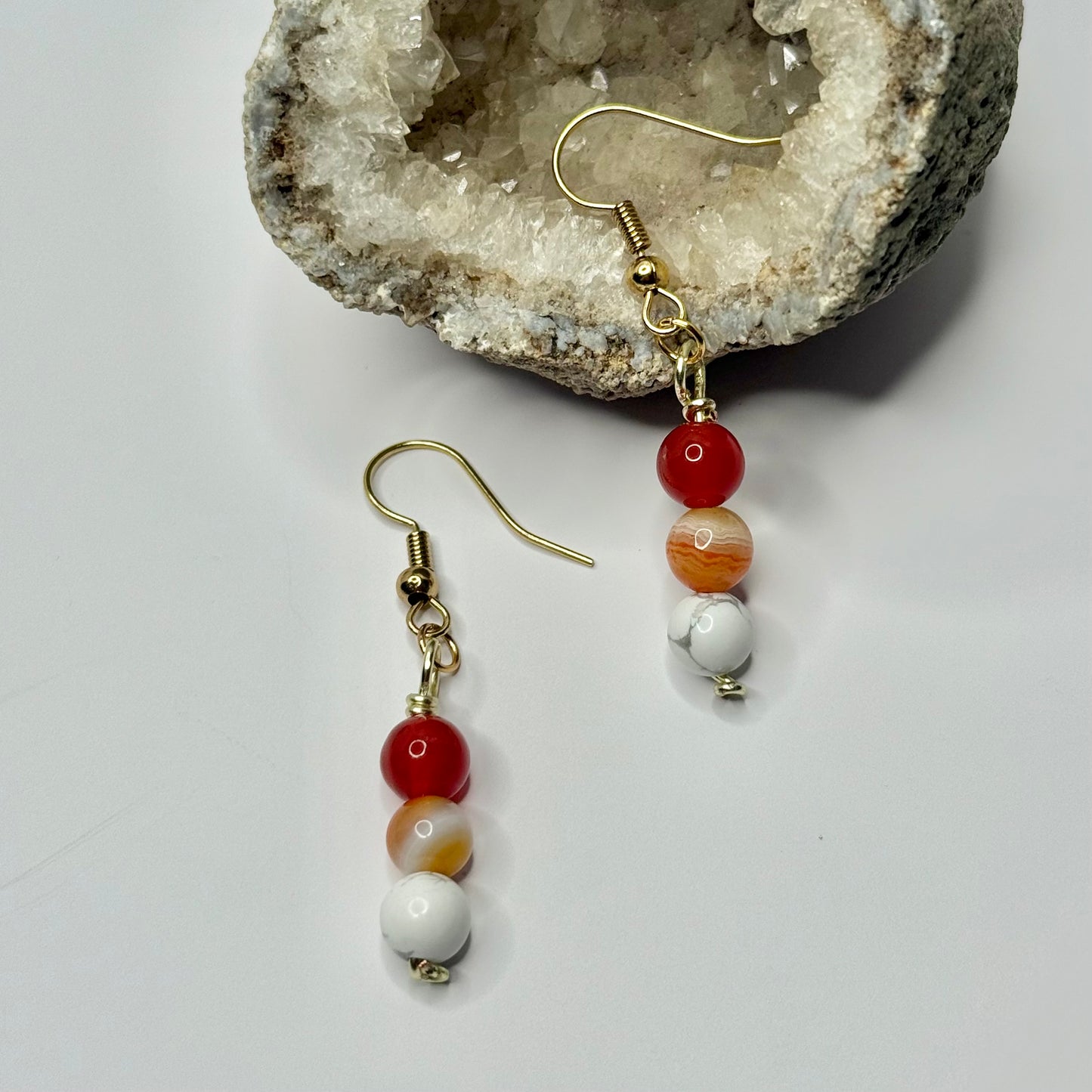 Gold Carnelian and Howlite Earrings
