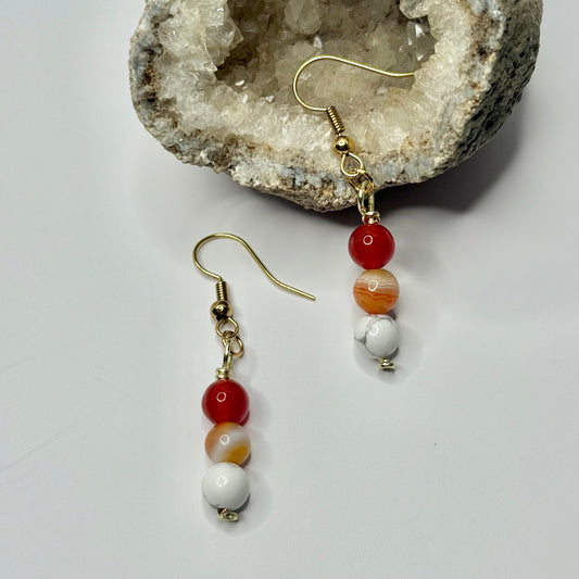 Gold Carnelian and Howlite Earrings