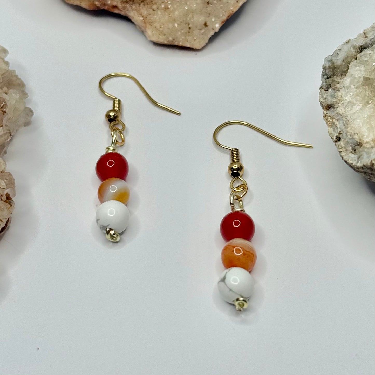 Gold Carnelian and Howlite Earrings