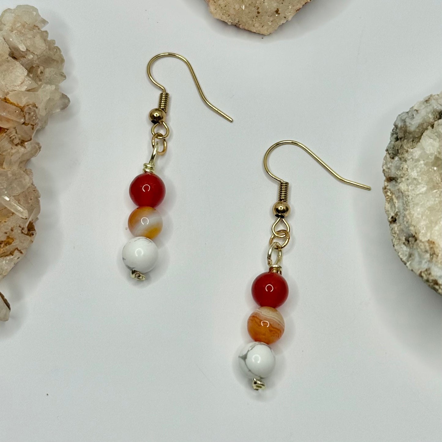 Gold Carnelian and Howlite Earrings