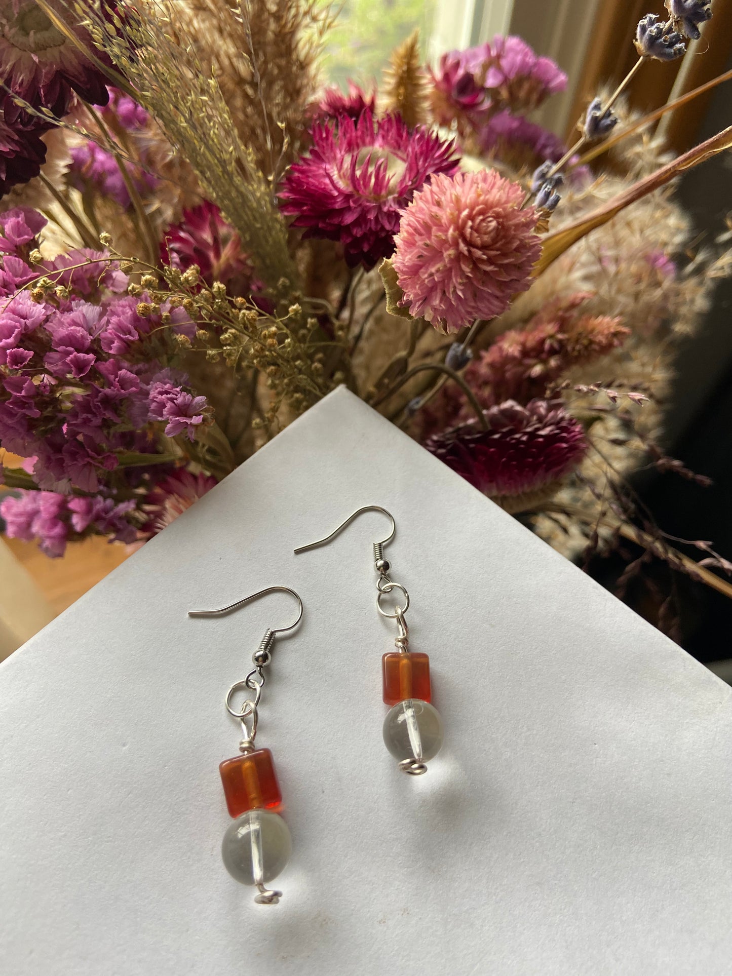 Glass earrings with silver wire wrapping