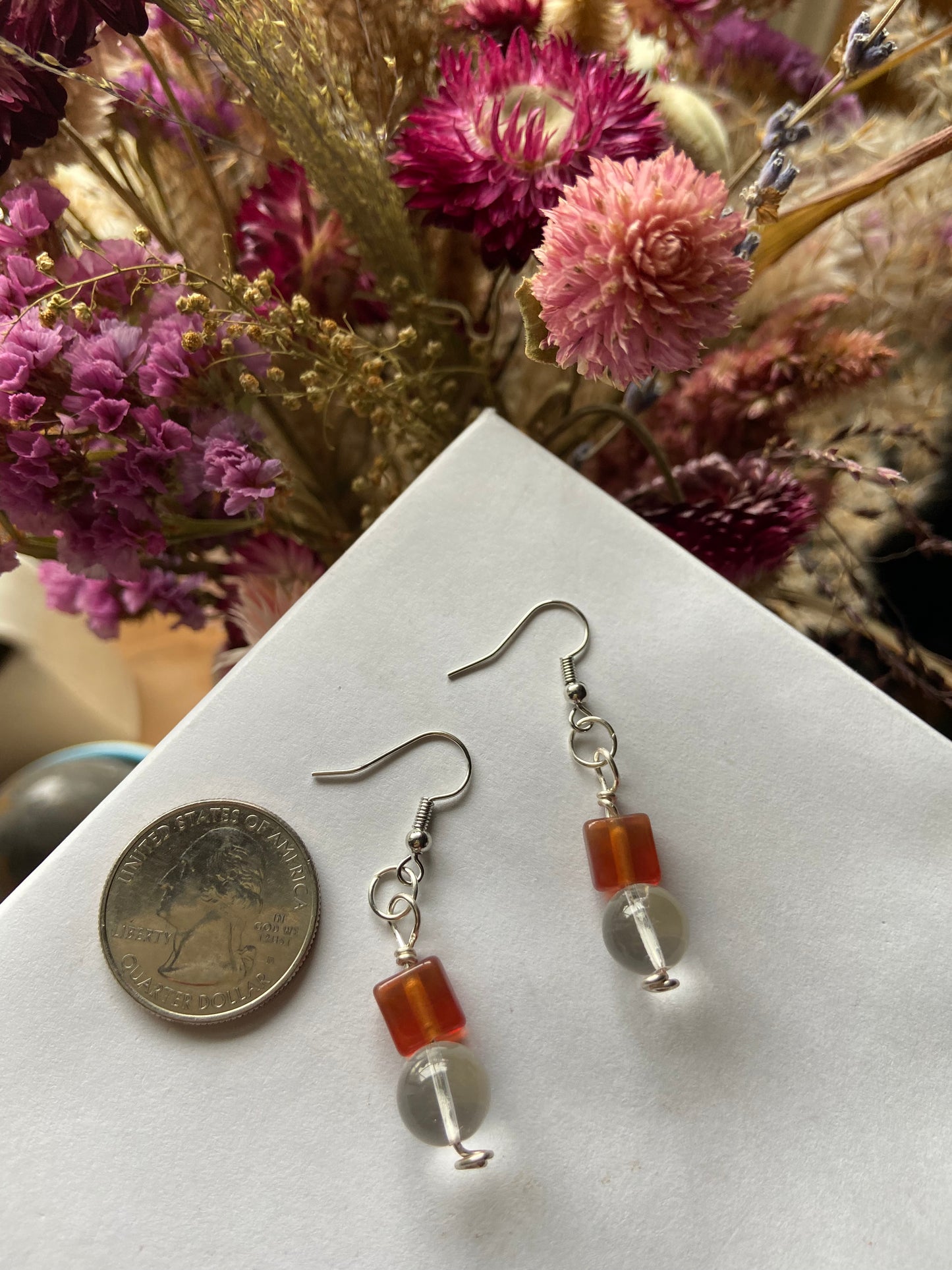 Glass earrings with silver wire wrapping