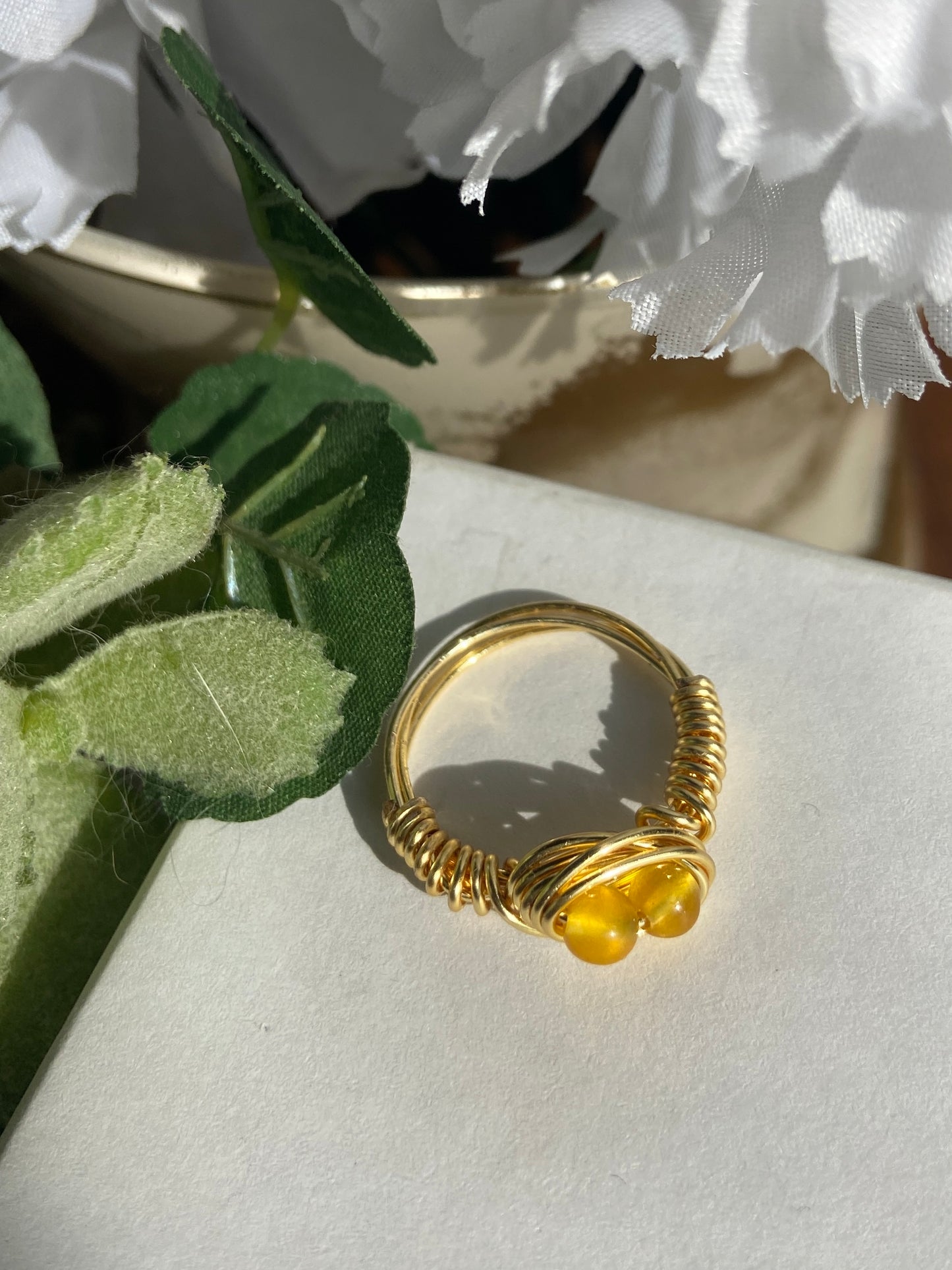 Citrine ring with gold wire wrapping