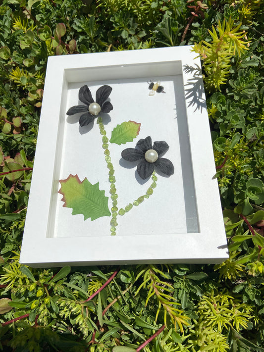 Floral rock art shadowbox arrangement